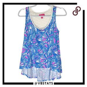 Lilly Pulitzer for Target Women's My Fans Crochet High Low Tank Top Blue Small